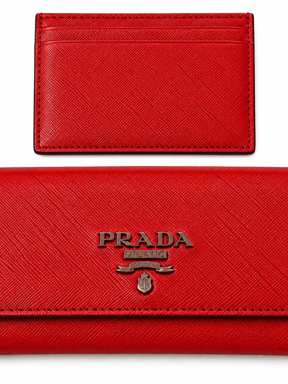 PRADA Authentic Saffiano Fuoco Red Envelope Wallet + Card Case - Picture 2 of 8